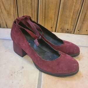 Korks Block Heel Pumps maroon burgundy leather size 7